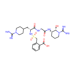 N=C(N)N1CCC(C[C@@H](NS(=O)(=O)Cc2ccccc2C(=O)O)C(=O)NCC(=O)N[C@H]2CCCN(C(=N)N)[C@H]2O)CC1 ZINC000003974892