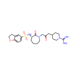 N=C(N)N1CCC(CC(=O)CN2CCCC[C@H](NS(=O)(=O)c3ccc4c(c3)CCO4)C2=O)CC1 ZINC000027848695