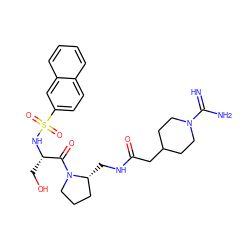 N=C(N)N1CCC(CC(=O)NC[C@@H]2CCCN2C(=O)[C@H](CO)NS(=O)(=O)c2ccc3ccccc3c2)CC1 ZINC000027517333