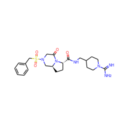 N=C(N)N1CCC(CNC(=O)[C@@H]2CC[C@H]3CN(S(=O)(=O)Cc4ccccc4)CC(=O)N32)CC1 ZINC000026935167