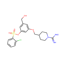 N=C(N)N1CCC(COc2cc(CO)cc(OS(=O)(=O)c3ccccc3Cl)c2)CC1 ZINC000001893800