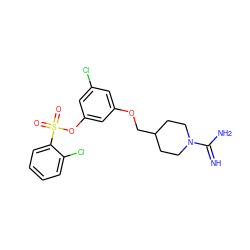 N=C(N)N1CCC(COc2cc(Cl)cc(OS(=O)(=O)c3ccccc3Cl)c2)CC1 ZINC000001893789