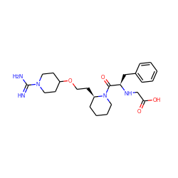 N=C(N)N1CCC(OCC[C@@H]2CCCCN2C(=O)[C@@H](Cc2ccccc2)NCC(=O)O)CC1 ZINC000013473940