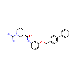 N=C(N)N1CCC[C@@H](C(=O)Nc2cccc(OCc3ccc(-c4ccccc4)cc3)c2)C1 ZINC000040951886