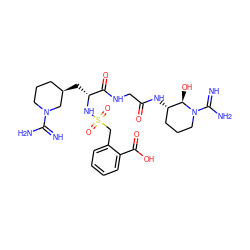 N=C(N)N1CCC[C@@H](C[C@@H](NS(=O)(=O)Cc2ccccc2C(=O)O)C(=O)NCC(=O)N[C@H]2CCCN(C(=N)N)[C@@H]2O)C1 ZINC000027859363