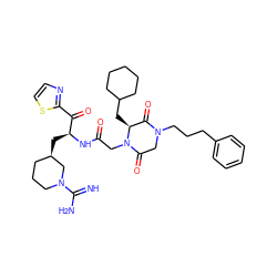 N=C(N)N1CCC[C@@H](C[C@H](NC(=O)CN2C(=O)CN(CCCc3ccccc3)C(=O)[C@@H]2CC2CCCCC2)C(=O)c2nccs2)C1 ZINC000026503957