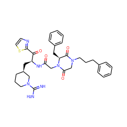 N=C(N)N1CCC[C@@H](C[C@H](NC(=O)CN2C(=O)CN(CCCc3ccccc3)C(=O)[C@@H]2Cc2ccccc2)C(=O)c2nccs2)C1 ZINC000026505366