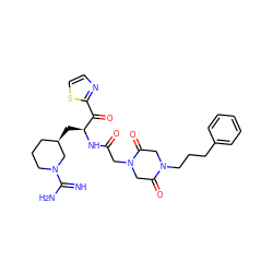 N=C(N)N1CCC[C@@H](C[C@H](NC(=O)CN2CC(=O)N(CCCc3ccccc3)CC2=O)C(=O)c2nccs2)C1 ZINC000026504904