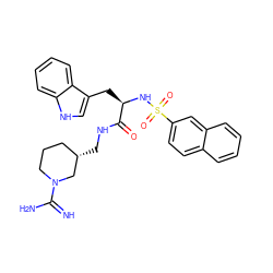 N=C(N)N1CCC[C@H](CNC(=O)[C@@H](Cc2c[nH]c3ccccc23)NS(=O)(=O)c2ccc3ccccc3c2)C1 ZINC000027304800