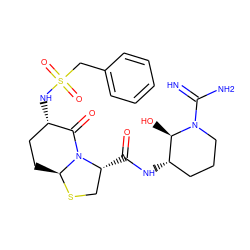 N=C(N)N1CCC[C@H](NC(=O)[C@@H]2CS[C@H]3CC[C@H](NS(=O)(=O)Cc4ccccc4)C(=O)N32)[C@H]1O ZINC000003831747