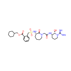 N=C(N)N1CCC[C@H](NC(=O)CN2CCCC[C@H](NS(=O)(=O)Cc3ccccc3C(=O)OCC3CCCCC3)C2=O)[C@@H]1O ZINC000027196613