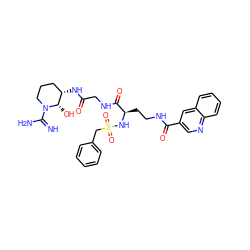 N=C(N)N1CCC[C@H](NC(=O)CNC(=O)[C@@H](CCNC(=O)c2cnc3ccccc3c2)NS(=O)(=O)Cc2ccccc2)[C@@H]1O ZINC000027097651