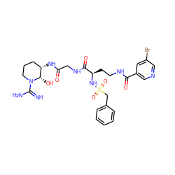 N=C(N)N1CCC[C@H](NC(=O)CNC(=O)[C@@H](CCNC(=O)c2cncc(Br)c2)NS(=O)(=O)Cc2ccccc2)[C@@H]1O ZINC000027095277