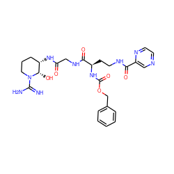 N=C(N)N1CCC[C@H](NC(=O)CNC(=O)[C@@H](CCNC(=O)c2cnccn2)NC(=O)OCc2ccccc2)[C@@H]1O ZINC000027101026