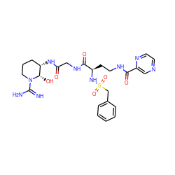 N=C(N)N1CCC[C@H](NC(=O)CNC(=O)[C@@H](CCNC(=O)c2cnccn2)NS(=O)(=O)Cc2ccccc2)[C@@H]1O ZINC000003982137