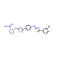 N=C(N)N1CCC[C@H]1Cc1nc(-c2ccc(Nc3nc(-c4ccc(F)c(C(F)(F)F)c4)cs3)cc2)no1 ZINC001772579194