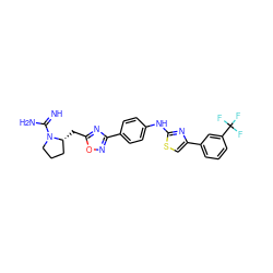 N=C(N)N1CCC[C@H]1Cc1nc(-c2ccc(Nc3nc(-c4cccc(C(F)(F)F)c4)cs3)cc2)no1 ZINC001772604946