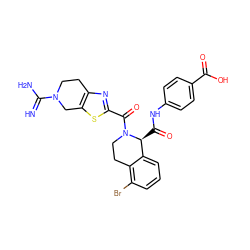 N=C(N)N1CCc2nc(C(=O)N3CCc4c(Br)cccc4[C@@H]3C(=O)Nc3ccc(C(=O)O)cc3)sc2C1 ZINC000207474961