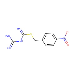 N=C(N)NC(=N)SCc1ccc([N+](=O)[O-])cc1 ZINC000014966656