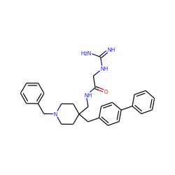 N=C(N)NCC(=O)NCC1(Cc2ccc(-c3ccccc3)cc2)CCN(Cc2ccccc2)CC1 ZINC000299821111