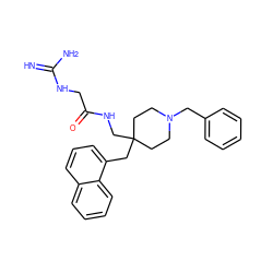 N=C(N)NCC(=O)NCC1(Cc2cccc3ccccc23)CCN(Cc2ccccc2)CC1 ZINC000299828658