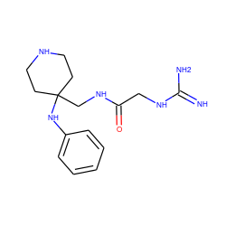 N=C(N)NCC(=O)NCC1(Nc2ccccc2)CCNCC1 ZINC000299828620