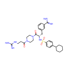 N=C(N)NCCC(=O)N1CCN(C(=O)[C@H](Cc2cccc(C(=N)N)c2)NS(=O)(=O)c2ccc(C3CCCCC3)cc2)CC1 ZINC000034689217