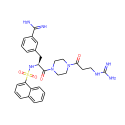 N=C(N)NCCC(=O)N1CCN(C(=O)[C@H](Cc2cccc(C(=N)N)c2)NS(=O)(=O)c2cccc3ccccc23)CC1 ZINC000034689223