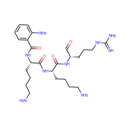 N=C(N)NCCC[C@@H](C=O)NC(=O)[C@H](CCCCN)NC(=O)[C@H](CCCCN)NC(=O)c1ccccc1N ZINC000049881585