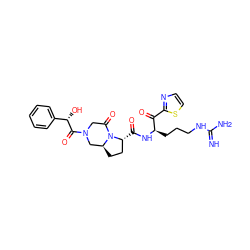 N=C(N)NCCC[C@@H](NC(=O)[C@@H]1CC[C@H]2CN(C(=O)[C@@H](O)c3ccccc3)CC(=O)N21)C(=O)c1nccs1 ZINC000026959641