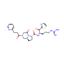 N=C(N)NCCC[C@@H](NC(=O)[C@@H]1CC[C@H]2CN(C(=O)CCc3ccccn3)CC(=O)N21)C(=O)c1nccs1 ZINC000026955555