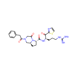 N=C(N)NCCC[C@@H](NC(=O)[C@@H]1CC[C@H]2CN(C(=O)Cc3ccccc3)CC(=O)N21)C(=O)c1nccs1 ZINC000026953442