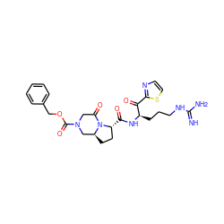 N=C(N)NCCC[C@@H](NC(=O)[C@@H]1CC[C@H]2CN(C(=O)OCc3ccccc3)CC(=O)N21)C(=O)c1nccs1 ZINC000026953690