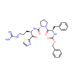 N=C(N)NCCC[C@@H](NC(=O)[C@@H]1CCCN1C(=O)[C@@H](Cc1ccccc1)NC(=O)OCc1ccccc1)C(=O)c1nccs1 ZINC000027627180