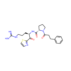 N=C(N)NCCC[C@@H](NC(=O)[C@@H]1CCCN1C(=O)CCc1ccccc1)C(=O)c1nccs1 ZINC000027621230