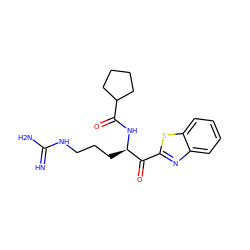 N=C(N)NCCC[C@@H](NC(=O)C1CCCC1)C(=O)c1nc2ccccc2s1 ZINC000012503349