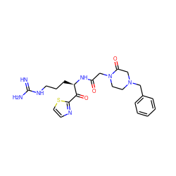 N=C(N)NCCC[C@@H](NC(=O)CN1CCN(Cc2ccccc2)CC1=O)C(=O)c1nccs1 ZINC000027854181