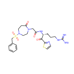 N=C(N)NCCC[C@@H](NC(=O)CN1CCN(S(=O)(=O)Cc2ccccc2)CCC1=O)C(=O)c1nccs1 ZINC000027846363