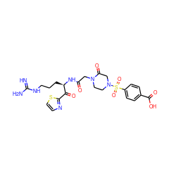 N=C(N)NCCC[C@@H](NC(=O)CN1CCN(S(=O)(=O)c2ccc(C(=O)O)cc2)CC1=O)C(=O)c1nccs1 ZINC000027765483