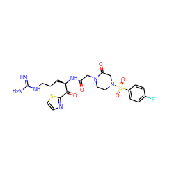 N=C(N)NCCC[C@@H](NC(=O)CN1CCN(S(=O)(=O)c2ccc(F)cc2)CC1=O)C(=O)c1nccs1 ZINC000027857877