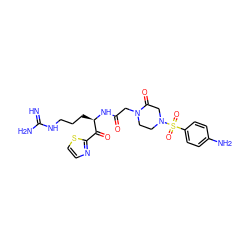 N=C(N)NCCC[C@@H](NC(=O)CN1CCN(S(=O)(=O)c2ccc(N)cc2)CC1=O)C(=O)c1nccs1 ZINC000027843751