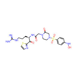 N=C(N)NCCC[C@@H](NC(=O)CN1CCN(S(=O)(=O)c2ccc(NO)cc2)CC1=O)C(=O)c1nccs1 ZINC000027851556