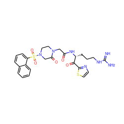 N=C(N)NCCC[C@@H](NC(=O)CN1CCN(S(=O)(=O)c2cccc3ccccc23)CC1=O)C(=O)c1nccs1 ZINC000027842667