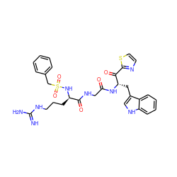 N=C(N)NCCC[C@@H](NS(=O)(=O)Cc1ccccc1)C(=O)NCC(=O)N[C@@H](Cc1c[nH]c2ccccc12)C(=O)c1nccs1 ZINC000029125865