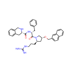 N=C(N)NCCC[C@@H]1C[C@@H](OCc2ccc3ccccc3c2)CN1C(=O)[C@@H](Cc1ccccc1)NC(=O)[C@@H]1Cc2ccccc2CN1 ZINC000036285367