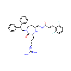 N=C(N)NCCC[C@@H]1N[C@H](CNC(=O)/C=C/c2c(F)cccc2F)CCN(CC(c2ccccc2)c2ccccc2)C1=O ZINC000118695120