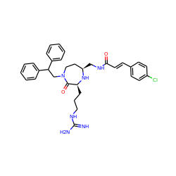 N=C(N)NCCC[C@@H]1N[C@H](CNC(=O)/C=C/c2ccc(Cl)cc2)CCN(CC(c2ccccc2)c2ccccc2)C1=O ZINC000118680934