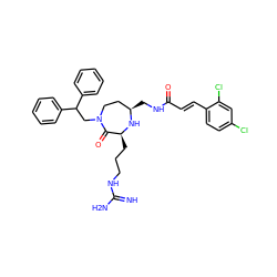 N=C(N)NCCC[C@@H]1N[C@H](CNC(=O)/C=C/c2ccc(Cl)cc2Cl)CCN(CC(c2ccccc2)c2ccccc2)C1=O ZINC000118695288