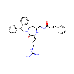 N=C(N)NCCC[C@@H]1N[C@H](CNC(=O)/C=C/c2ccccc2)CCN(CC(c2ccccc2)c2ccccc2)C1=O ZINC000118677464