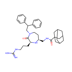 N=C(N)NCCC[C@@H]1N[C@H](CNC(=O)C23CC4CC(CC(C4)C2)C3)CCN(CC(c2ccccc2)c2ccccc2)C1=O ZINC000118688488